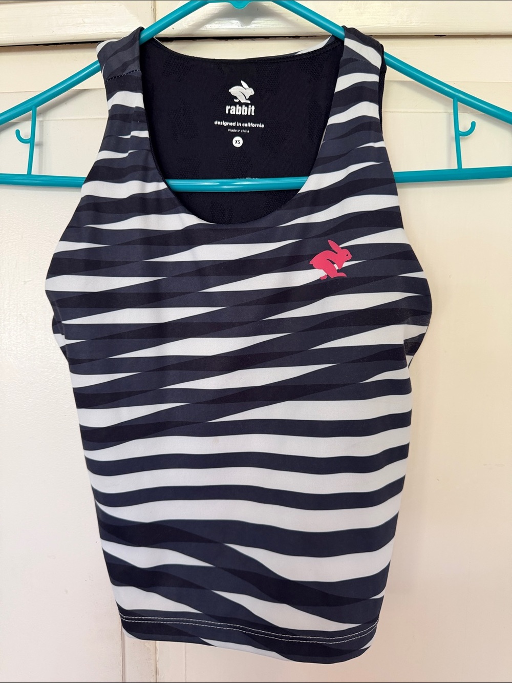 Rabbit Black & White Striped Tank with Pink Logo